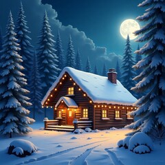 Naklejka premium cozy winter cabin in snowy forest