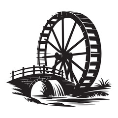 Fototapeta premium waterwheel Vector Black silhouettes. with white background