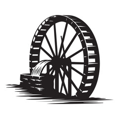 waterwheel Vector Black silhouettes. with white background