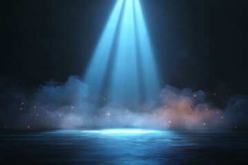 Spotlight Stage Scene with Fog and Sparks