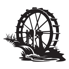 waterwheel Vector Black silhouettes. with white background © firoz