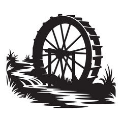 waterwheel Vector Black silhouettes. with white background © firoz