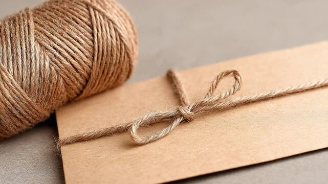 Rustic twine and a brown envelope on a textured surface, perfect for handmade gift wrapping
