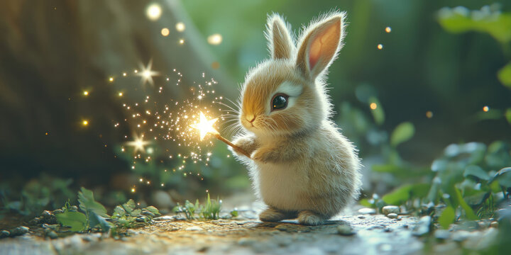 Fototapeta Adorable Baby Bunny with Magical Sparkle