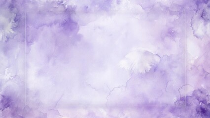 Lavender Watercolor Background with a Central Frame and a Delicate Feather Design