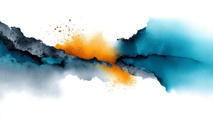 Obraz premium Abstract Watercolor Landscape - Serene, flowing colors; dynamic energy; tranquil atmosphere; contrasting hues; artistic expression