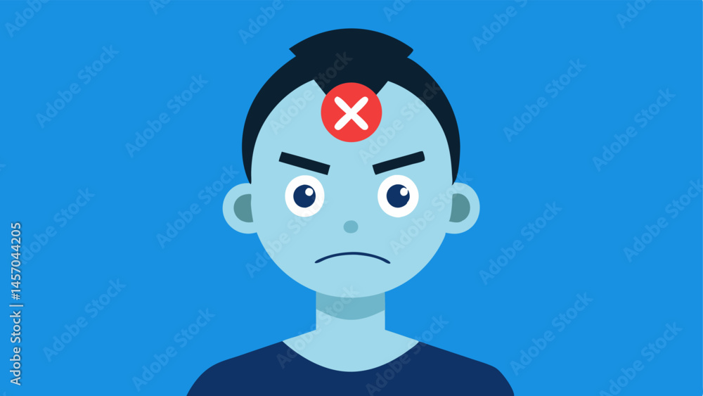 Poster branded with cancelation a bold stamp marked canceled is p on the forehead of a character illustrati