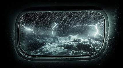 Dark Night Storm Viewed Through Oval Window
