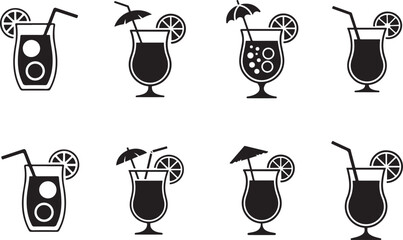 Refreshing Summer Cocktails Icon set vector on transparent background.