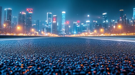 Fototapeta premium Chongqing urban skyline at night glowing skyscrapers surrounding asphalt road square vibrant city atmosphere panoramic shot. 
