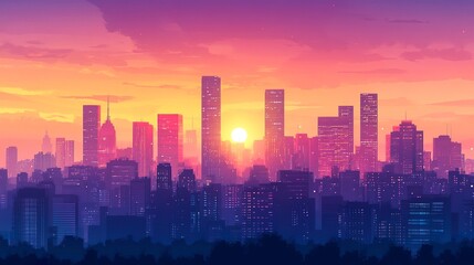 Fototapeta premium City skyline with elegant skyscrapers glass exteriors minimalist urban design glowing under daylight seamless wallpaper aesthetic. 