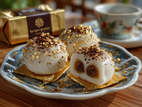 sweet chestnut manju with elegant gold wrap