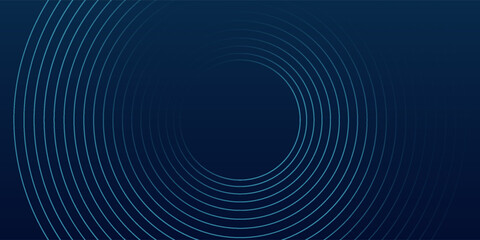 Abstract blue glowing geometric lines on dark blue background. Modern shiny blue circle lines pattern. Futuristic technology concept. Suit for cover, poster, banner, header, website.eps10