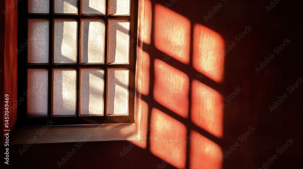 Poster a window frames the sunlit view with its cross shadows
