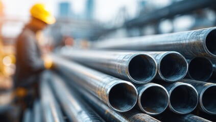 Close-up of Metal Pipes at a Construction Site