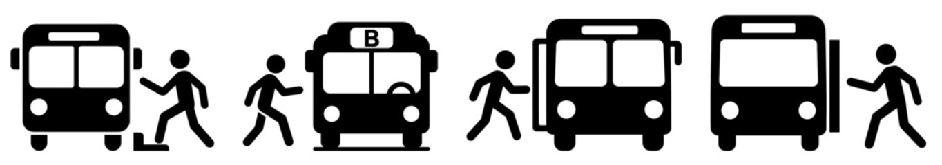 Set of bus and passenger icons for public transportation
