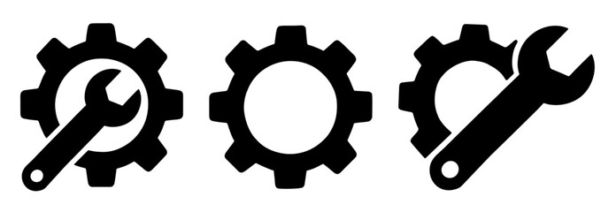 Gear and Wrench Silhouette Icons for Settings and Tools