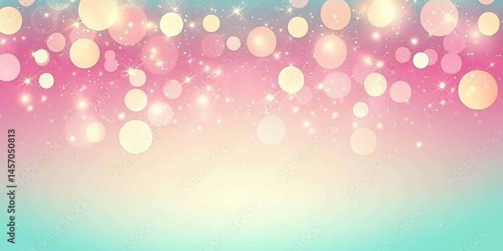 Poster dreamy pastel pink and teal bokeh background with sparkling lights festive circles abstract texture 