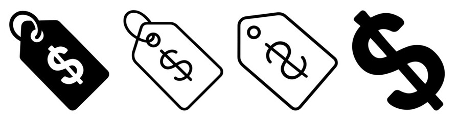 Set of price tag icons with dollar symbols for sales