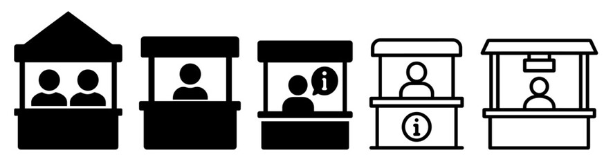 Set of information booth icons with people and info symbols