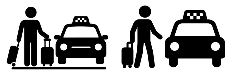 Taxi and Traveler Icons with Luggage in Vector Style