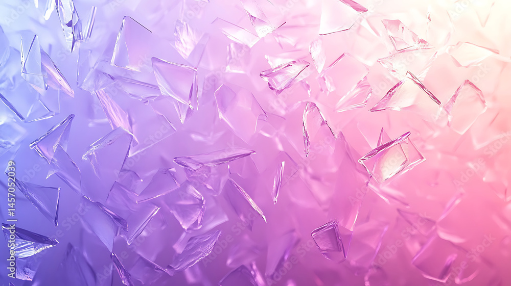 Poster abstract crystal shards floating on gradient background in soft purple and pink hues for modern desi