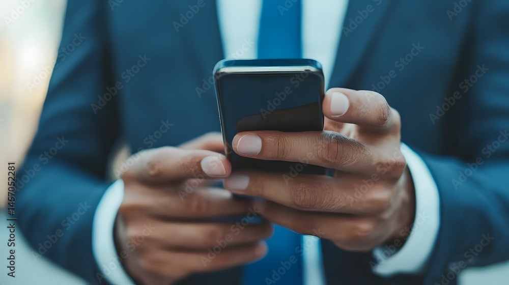 Poster businessperson using a smartphone with data security features