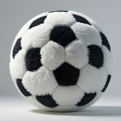 3D Render of Fluffy Soccer Ball with Soft Fur Texture Isolated on Grey Background
