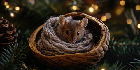 Obraz premium Cozy Winter Dessert in a Walnut Shell