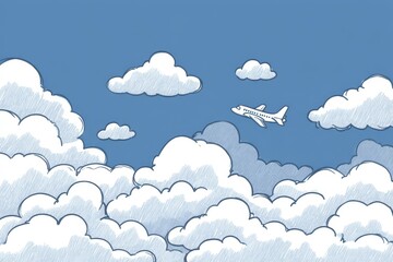 Airplane Flying Above Fluffy Clouds in a Blue Sky