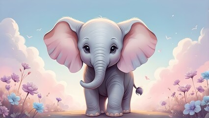 Pastel Color Baby Elephant Illustration – Cute, Soft, and Adorable Animal Art