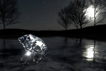 Obraz premium Diamond on Icy Water at Night Under the Moon