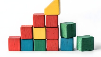 Obraz premium Colorful wooden blocks forming a staircase of growth and progress