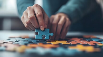 Fototapeta premium Person solving a puzzle in an office setting