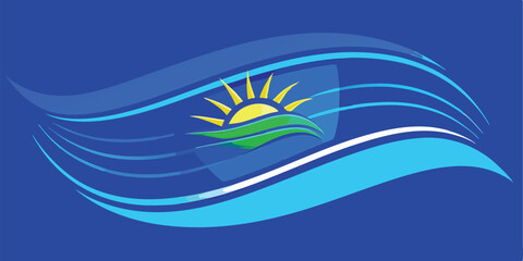 Obraz premium Abstract sun and sea vector design with blue wavy background elements