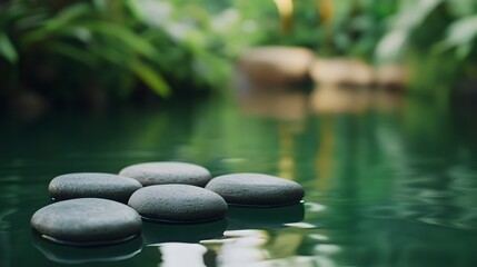 Serene zen-inspired pond with smooth stones in tranquil setting
