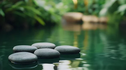 Serene zen-inspired pond with smooth stones in tranquil setting