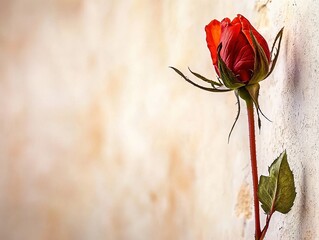 Close-up of a single, vibrant crimson rosebud.