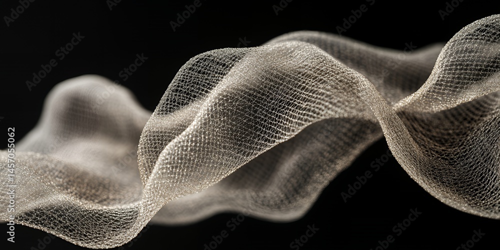 Poster abstract flowing silver net fabric texture background elegant sheer mesh textile design element perf