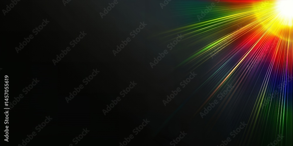 Poster vibrant rainbow light rays burst on dark background abstract design element for website banner prese