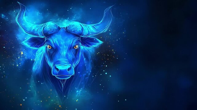 Glowing bull representing taurus zodiac sign in a starry night sky