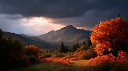 Fototapeta premium Autumn Mountain Landscape with Dramatic Light