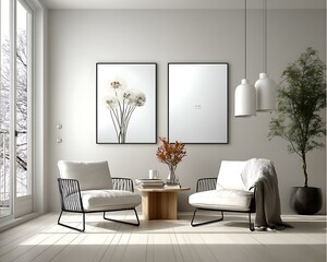 Modern Minimalist Living Room with Framed Art
