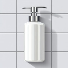 Obraz premium Elegant white dispenser with silver pump against clean tiled backdrop bathroom