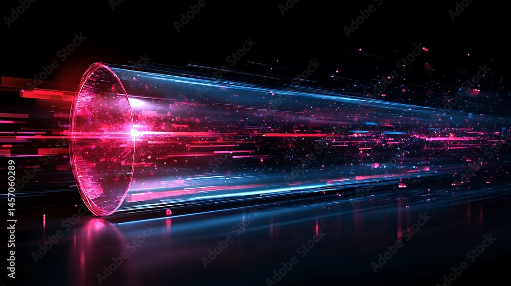 Poster abstract cyberpunk portal with data stream effect futuristic technology concept pink and blue light 