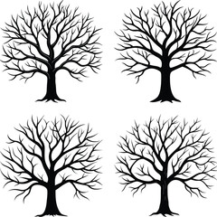 Obraz premium Four Tree Silhouettes Vector Illustration Black And White Designs Set