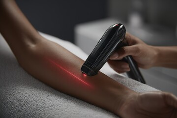 Laser therapy treatment for skin rejuvenation on a woman's arm in a modern clinic setting