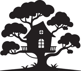Treehouse Silhouette Vector Illustration For Kids Play Area Design Element