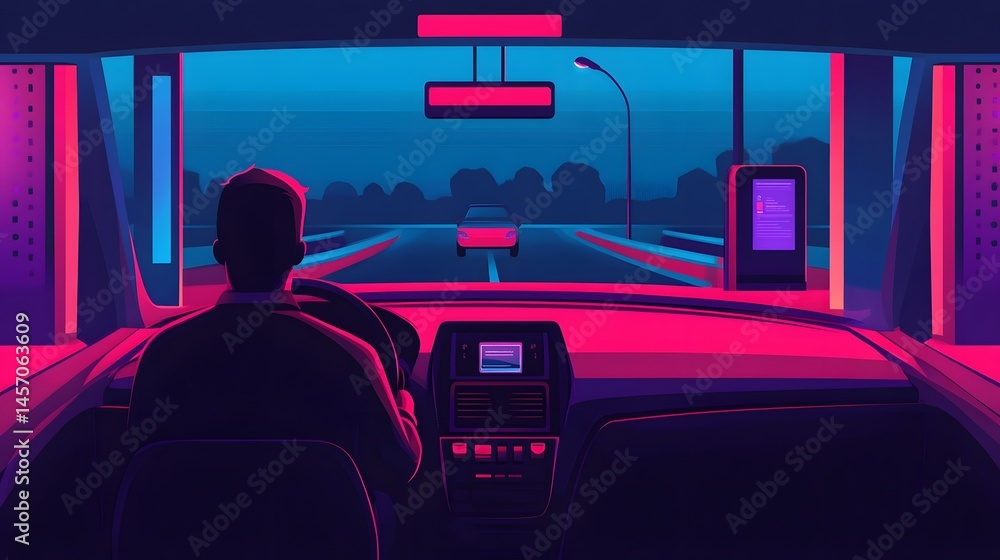 Poster driver passing through an automated toll booth