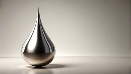 Fototapeta premium A single, polished teardrop sculpture rests on a minimalist surface, reflecting light and shadow